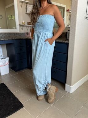 Sim and Sam Light Blue Strapless Jumper